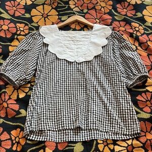 Batsheva Black and White Checkered Blouse